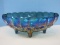 Colony Blue Carnival Pressed Glass Harvest Pattern 4 Toed 12