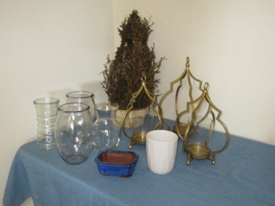 Lot Set of 3 Gold Tone Metal Candle Holder Footed/hanging Lantern Open Frame Moroccan Style