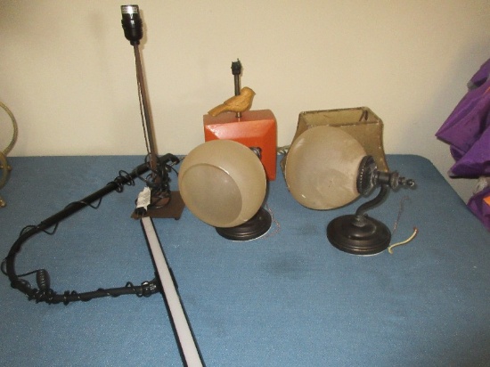 Lighting Lot Pair Ballard Designs Arm Wall Scones w/Glass Shades Metal Modern Lamp Geometric