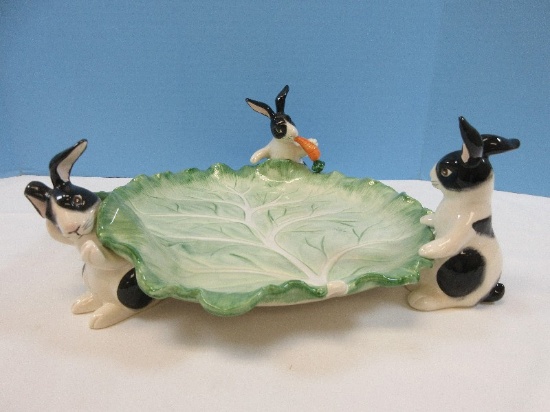 Charming Fitz & Floyd Kensington Rabbit Collection Cabbage Carrots & Black/White Figural