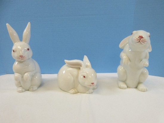 Set of 3 Fitz & Floyd Rabbits Collection Giftware Line 7 1/2" Crouching Bunny,9" Ears Up, & 4"