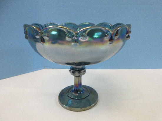 Indiana Blue Carnival Pressed Glass Garland Pattern Scalloped Edge Teardrop Design 7 1/2"