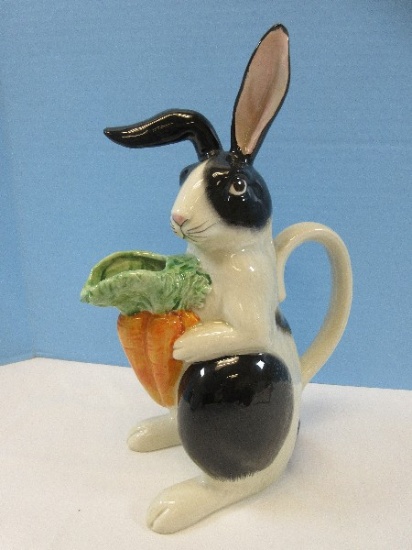 Fitz & Floyd Kensington Rabbit Collection Black/White Figural 11 3/4" Bunny Rabbit Pitcher