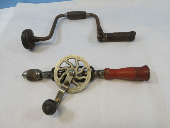 Lot Vintage Hand Brace Ratchet Drill & Egg Beater Hand Drill-It is Locked Down