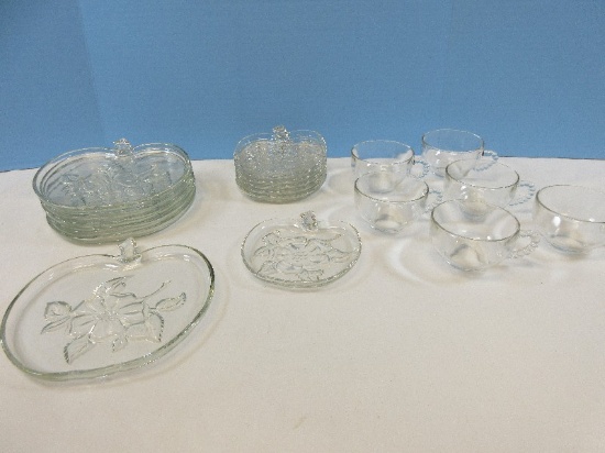 18pcs Orchard Clear Depression Glass Apple Pattern AKA Apple Blossom Pattern Stem Apple