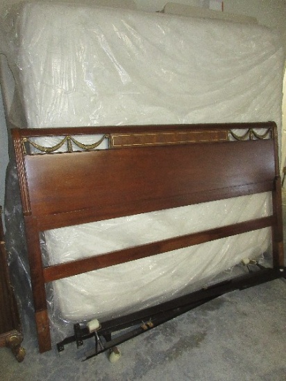 Gorgeous Antique French Louis XV Style Mahogany Veneer King Size Sleigh Headboard Drapery