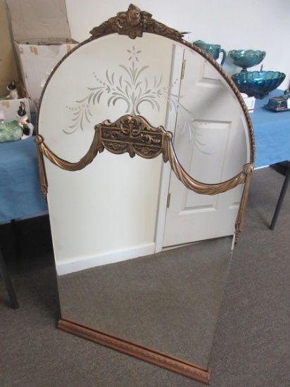Exquisite Large Hollywood Regency Ornate Wall Décor Mirror Features Arched Floral Foliage