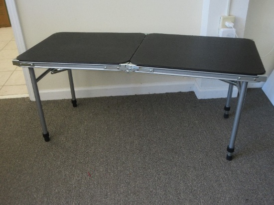 Fold in Half 46" Vinyl Top Folding Table w. Adjustable Height Legs Dual Locks Carry Handle Top