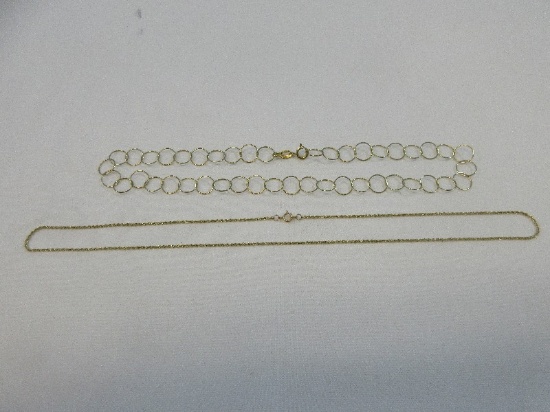Lot 925 Italy Sterling Gold Overlay Interlocking Rings Design Necklace, 14K Gold Rope Chain