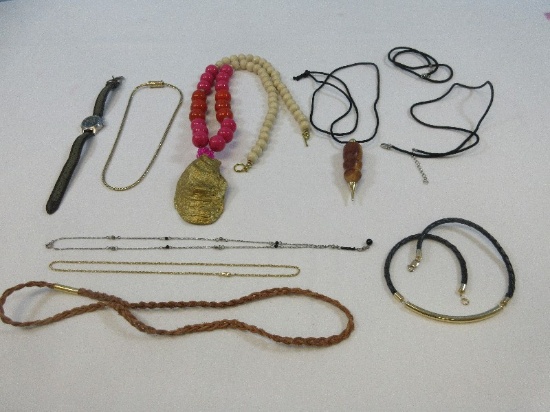 Lot Timex Expedition Indiglo Wrist Watch, Braided Leather Necklace, Velvet Chokers, Olive