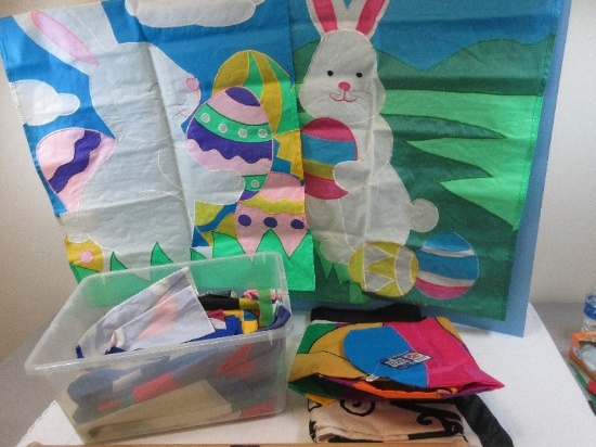 Lot Misc. Flags Wind Sculpts Pooh w/ Easter Egg, Misc Holidays and Other Some Applique