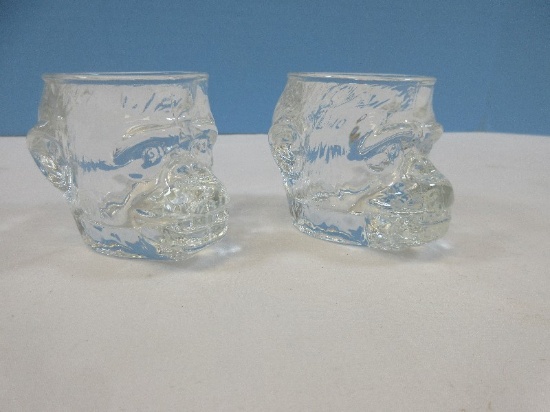 Unique Whimsical Pressed Glass Monkey Head Face Shot Glasses 2 1/4" H