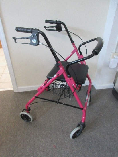 Lumex Dazzling Metallic Pink Rollator AKA Rolling Walker w/ Padded Seat, Foldable, Wire