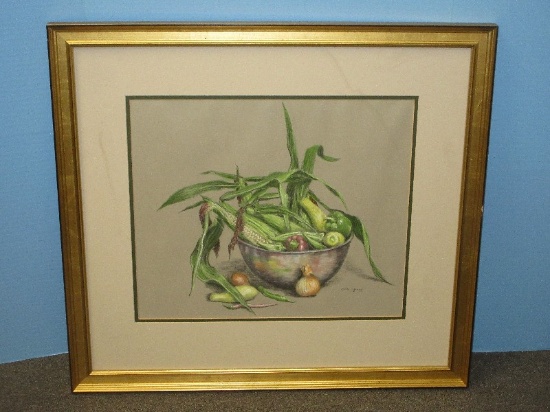 Still Life End of Summer Harvest Original Botanical Pastel Artwork Medium Signed Etta Young