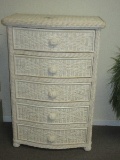 White Wicker Traditional Design Bowfront Chest of Drawwers on Bun Feet