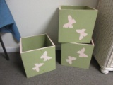 Set of 3 Wooden Sage Green Square-Shape Multi-Purpose Utility Boxes Adorned w/Flittering