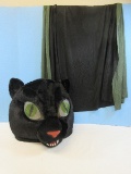 Plush Black Panther Cat Head Mask Oversized w/Green Eyes