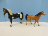 Vintage Breyer Western Pinto Horse Model & Brown Horse w/Black Mane & Tail