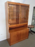 Rare Danish Mid Century Modern Teak 2pc Lighted Step Back Hutch Clean Lines & Minimalist