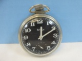 Vintage Westclox Bull's Eye Deluxe Pocket Watch Wind Up Black/White Dial w/Second Hand