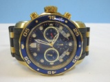Invicta Chronograph Pro Diver Scuba Men's Watch Stainless Blue/Gold Tone Bezel Quartz Black/