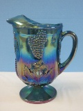 Colony Blue Carnival Pressed Glass Harvest Pattern Grape & Leaves Design 9 3/4