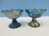 Pair Colony Blue Carnival Pressed Glass Harvest Pattern Grape & Leaves Design Single Light