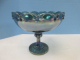 Indiana Blue Carnival Pressed Glass Garland Pattern Scalloped Edge Teardrop Design 7 1/2
