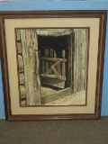 Original Watercolor Depicting Old Weathered Barn Door Calf Stall Slightly Ajar Artist Signed