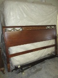 Gorgeous Antique French Louis XV Style Mahogany Veneer King Size Sleigh Headboard Drapery