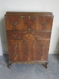 Magnificent Antique French Louis XV Style Flame Grain Mahogany Chest of Drawers Ormolu Pulls