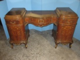 Spectacular Antique French Louis XV Style Flame Graim Mahogany Classic Vanity w/Serpentine