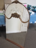 Exquisite Large Hollywood Regency Ornate Wall Décor Mirror Features Arched Floral Foliage