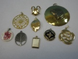 Jewelry Lot Pendant Camellia, Leaf, Mother of Pearl Pink Floral Spray, Signed Ken Kantra