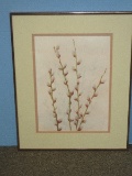 Pussy Willow Branches Original Watercolor Artist Signed J. Wood In Metal Frame 16