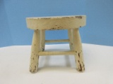 Farmhouse Milking Stool Short 4 Legs Distressed White Painted Finish (Approx. 9 1/4
