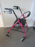 Lumex Dazzling Metallic Pink Rollator AKA Rolling Walker w/ Padded Seat, Foldable, Wire