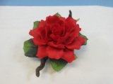 Andrea by Sadek Hand Painted Porcelain Large Red Rose on Branch From Andrea's Flowers
