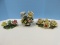 3 Hand Crafted Capodimonte Roses Pink/Yellow Rosebuds Candlestick, Trio Yellow/Pink Accent
