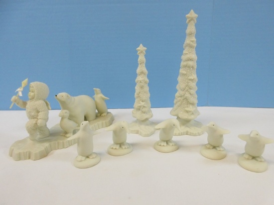 Department 56 Snowbabies Figurines Join the Parade 4 3/4" and 2 Starry Pines 8 5/8"/6 1/2"