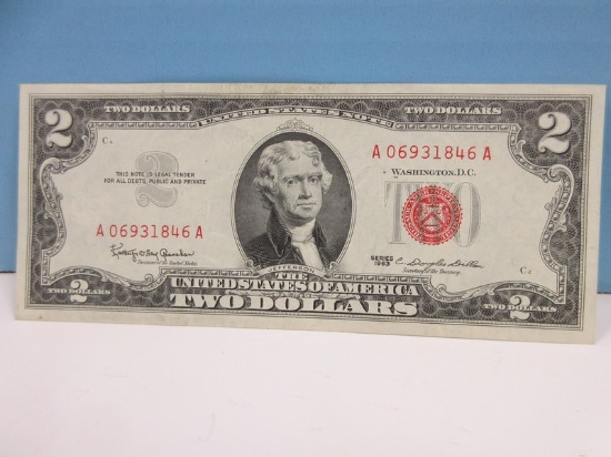 US $2 Dollar Note Red Seal Two Dollar Bill Bank Note Redeemable for Gold or Silver Series 1963