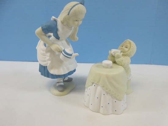2 pc. Set Department 56 Snowbabies Guest Collection "Tea for Two" Alice in Wonderland
