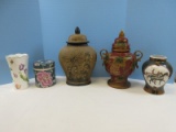 Lot Porcelain Oriental Floral Tea Caddy, Covered Decorative Urn Grapevine Design 14