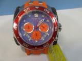 Invicta Chronograph Quartz Pro Diver Watch Model No. 24183 Purple Dial Orange Accents Band
