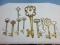 Collection 8 Large Brass & Other Metal Skeleton Keys Fleur De Lis, Virginia Metal Crafters etc.