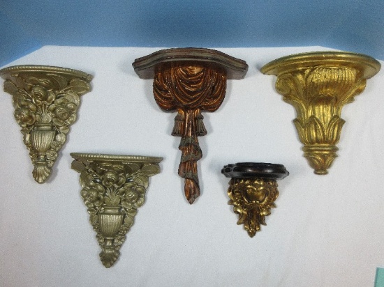 Vignette of 5 Wall D‚cor Accent Display Shelves Polyresin & Sculpted Plaster Drapery Tassel