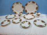 10pc. Royal Albert Bone China Old Country Roses Pattern Montrose Shape Red/Yellow Roses