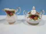 3pc. Royal Albert Bone China Old Country Roses Pattern Creamer & Covered Sugar Bowl