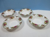 Set of 4 Royal Albert Bone China Old Country Roses Pattern Rim Soup Bowls 8