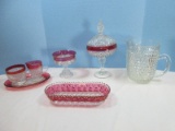 Pressed Glass Indiana Glass Ruby Flash Diamond Point Covered 12